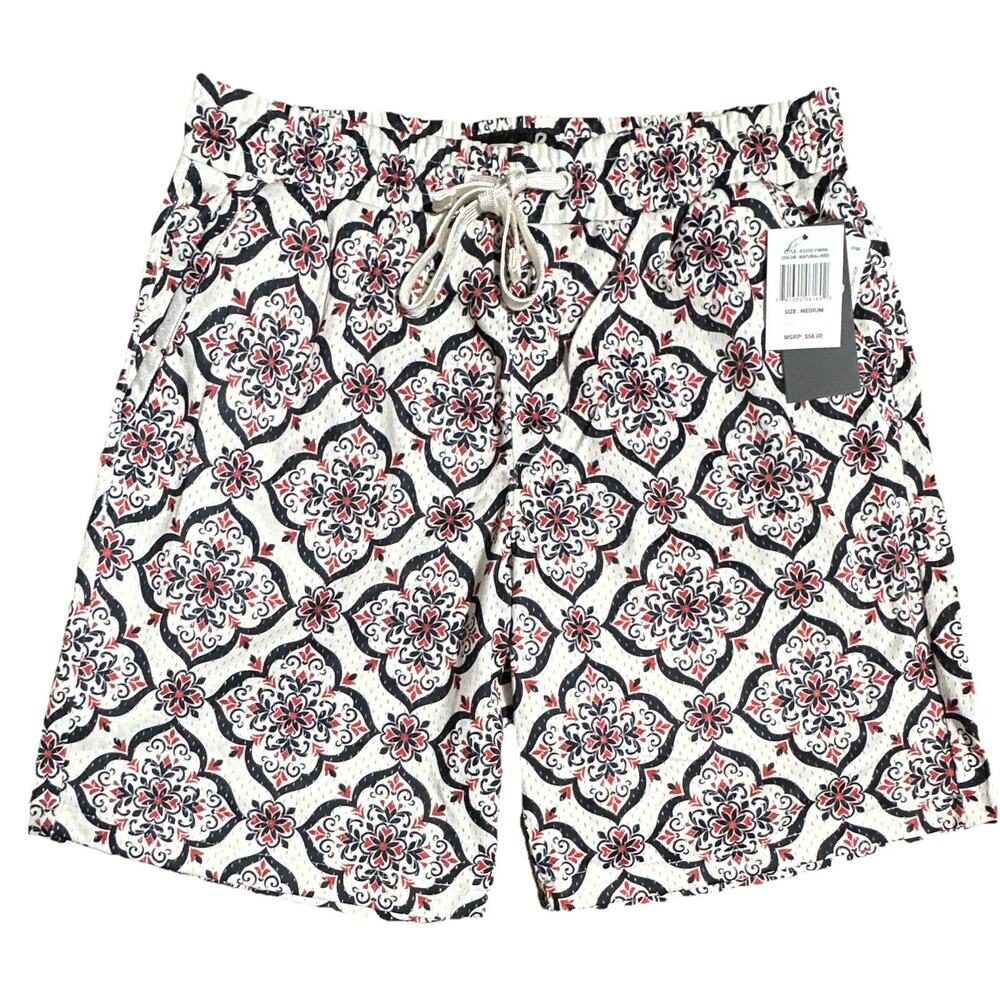 Fresh Prints of Bel-Air Men's Floral Swim Shorts M White Black Red Drawstring